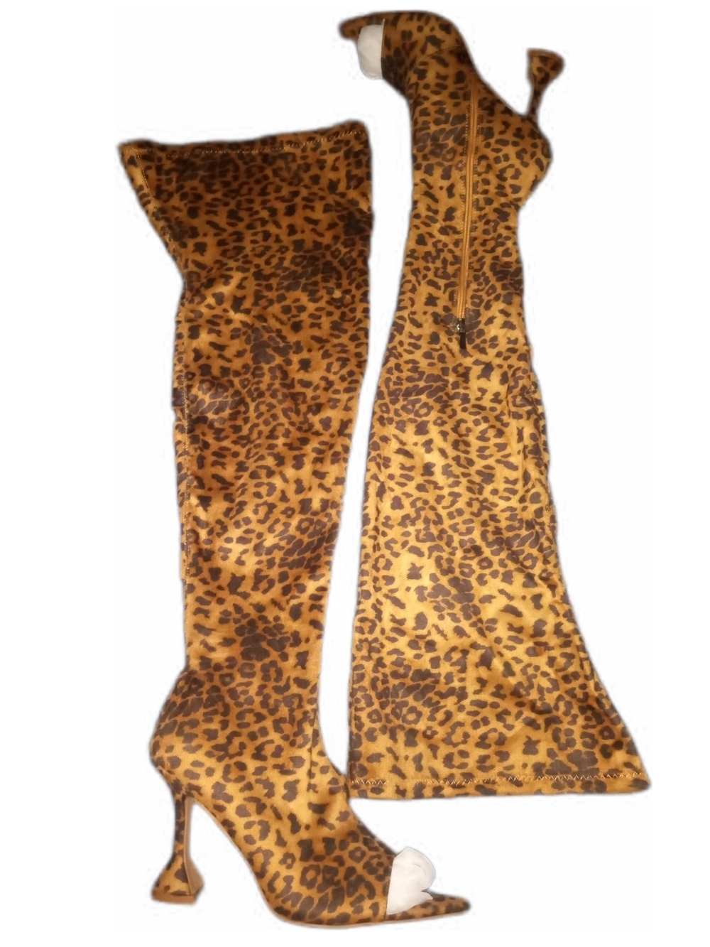 *LIMITED* "WILD DESIRES"  Leopard Print Over-the-Knee Stiletto Boots — Peep Toe